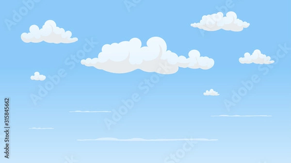 Fototapeta Landscape blue sky and white clouds on sunny day.Cartoon concetp.Vector illustration