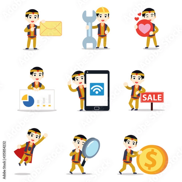 Fototapeta Set of character male fortune teller is predicting your fortune.