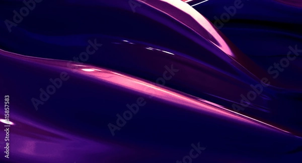 Obraz Bright abstract background. Shiny, curved surface in chameleon paint. Purple background with pink highlights. 3D rendering.