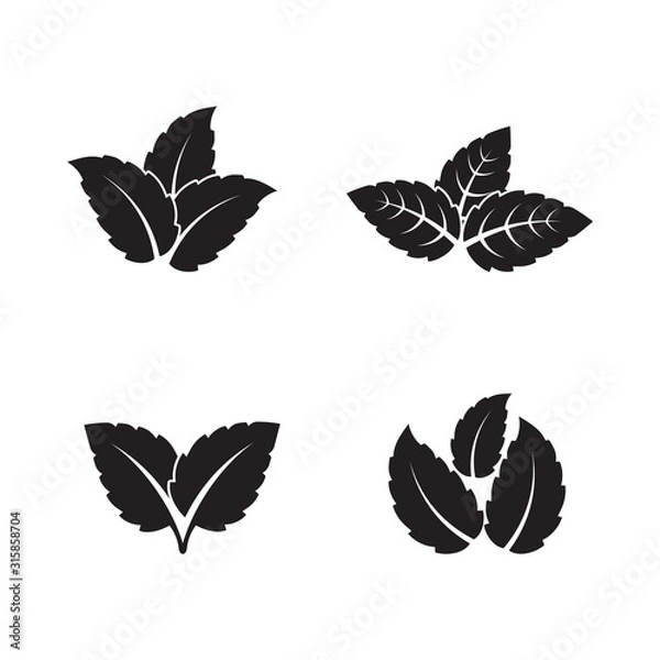 Obraz Mint leaves flat vector color icon