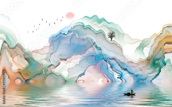 Obraz Hand-painted lines, abstract ink landscape decorations, art poster background