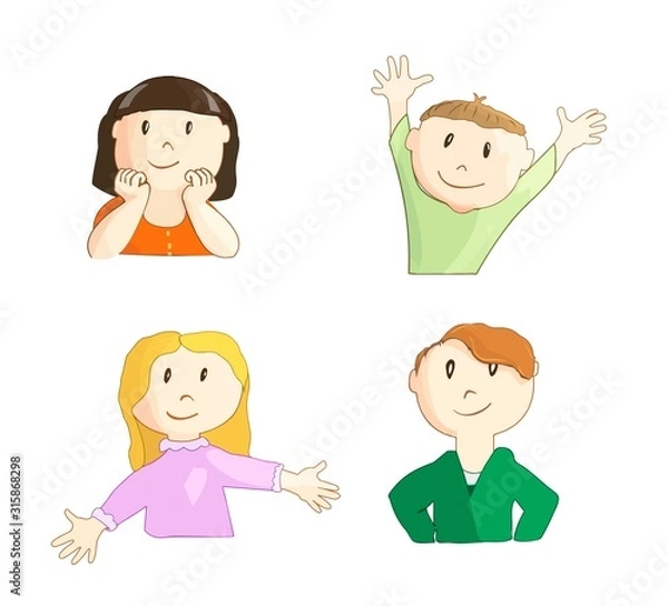 Obraz  children set.boys and girls with different facial expressions. color images isolated on white.