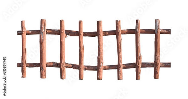 Obraz Timber fence or decorative wooden fence isolated on white background. Object with clipping path