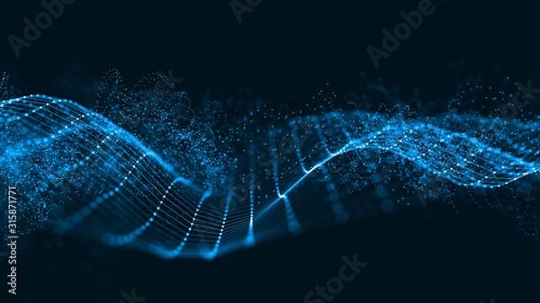 Fototapeta Abstract 3d rendering futuristic dots and lines. computer geometric digital connection structure. Visual information complexity. Intricate data threads plot. Intelligence artificial