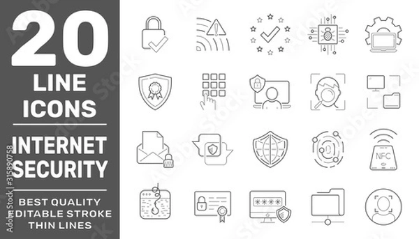 Obraz Internet Protection line icon set. Collection of high quality black outline logo for web site design and mobile apps. Vector illustration on a white background. Editable Stroke. EPS 10