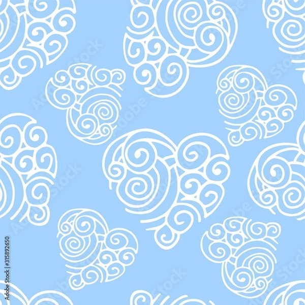 Fototapeta Seamless vector pattern. Hearts in curls. Ideal for paper and gift products. Design greeting cards and wedding invitations, birthday, Valentine's Day, Mother's Day, holiday.