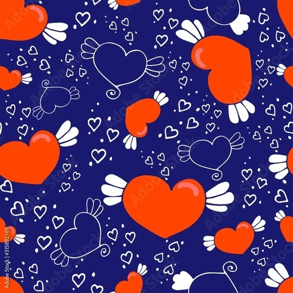 Fototapeta Seamless vector pattern. A pattern with a variety of hearts. Ideal for test, paper and gift products.
