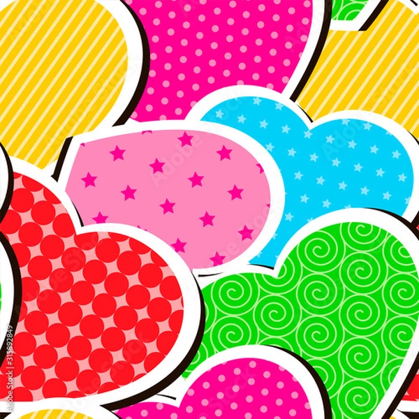 Fototapeta Vector seamless pattern of bright hearts. Perfect for greeting cards, wallpapers, gift paper, cobweb, textile, background