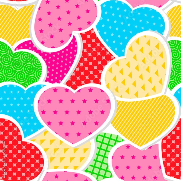 Fototapeta Vector seamless pattern of bright hearts. Perfect for greeting cards, wallpapers, gift paper, cobweb, textile, background