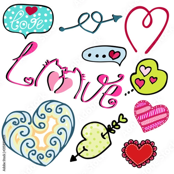 Fototapeta Vector illustration of hearts. Elements for Valentine's Day. Ideal for gift and paper products.