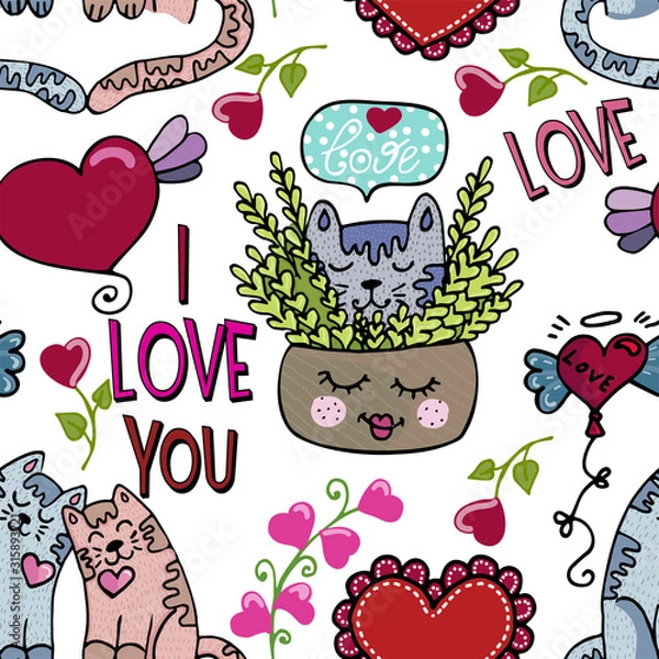 Fototapeta Vector illustration for valentines day. Ideal for gift, textile and paper products.