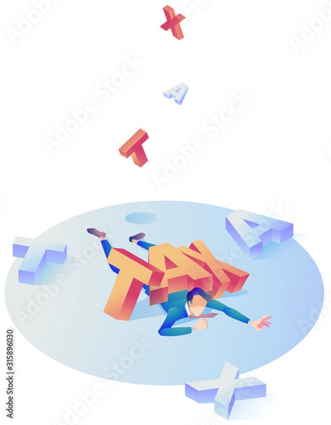 Fototapeta 税金に押し潰されている男性