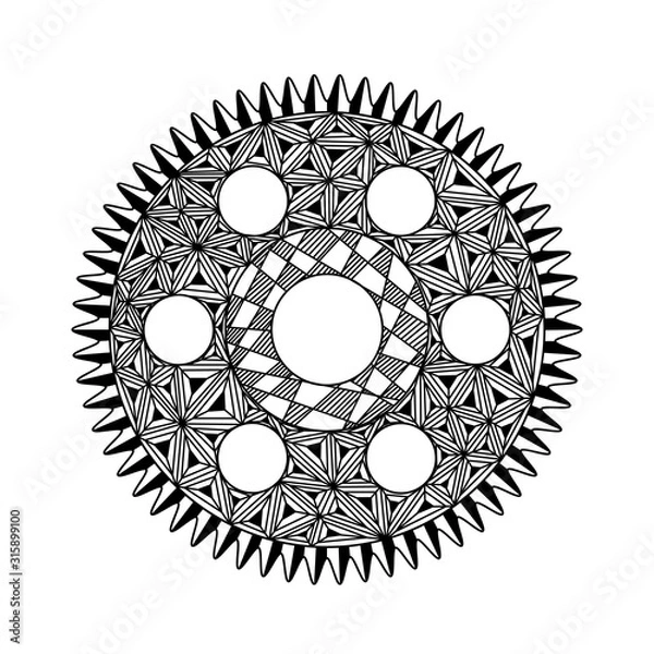 Fototapeta bieg w stylu zenart, mandali, czarno-biały rysunek, zentangle, doodle, wzory, mechanika