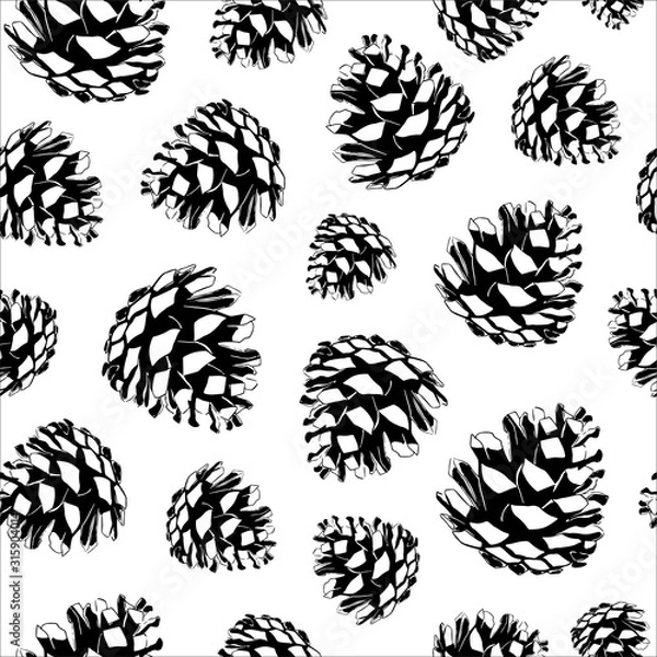 Fototapeta Seamless pattern with hand drawn vector illustration of pine cones. Design elements for invitations, greeting cards, quotes, prints, fabric. Forest Autumn Winter collection
