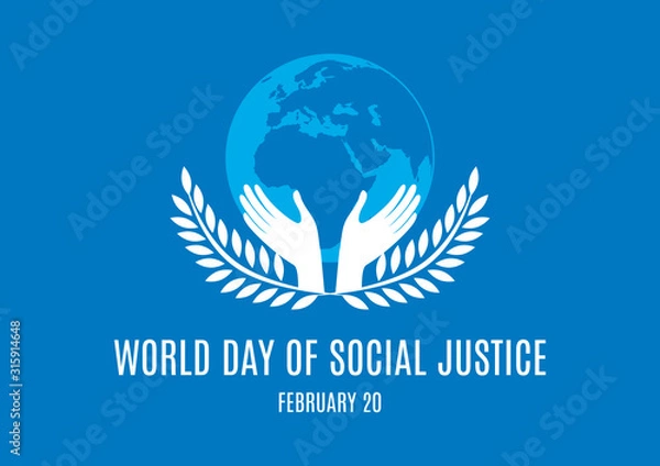Fototapeta World Day of Social Justice vector. Hands with Earth vector. Silhouette of a hand with a laurel. Day of Social Justice Poster, February 20. Important day