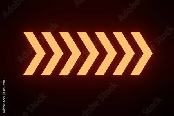 Fototapeta Direction Arrow Neon Light Symbol on black isolate. Banner direction indicator. 3D Render.