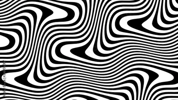 Obraz Vector - black and white curve wave line abstract illusion.