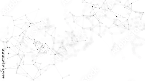 Fototapeta Plexus effect. Lines, points, and planes. Black and white background. Blur and fog. Technophone. 3D render.