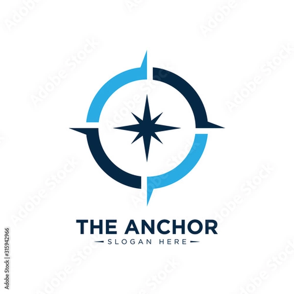 Obraz marine retro emblems logo with anchor rope and sailor compass, anchor logo - vector