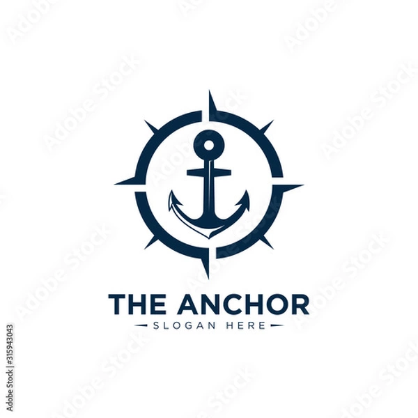 Obraz marine retro emblems logo with anchor and sailor compass, anchor logo - vector