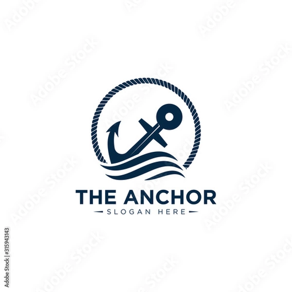 Obraz marine retro emblems logo with anchor and rope, anchor logo - vector