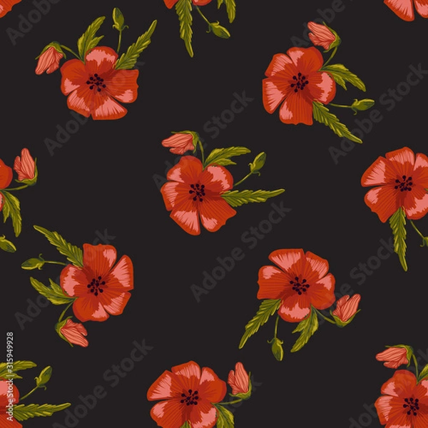 Obraz  seamless pattern simple  red poppies. Scattered red flowers  vector pattern background