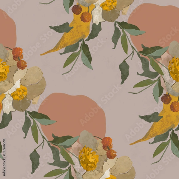 Fototapeta seamless background with flowers and leaves