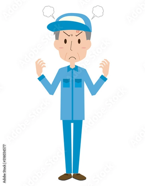 Fototapeta 作業者　作業員　怒る　怒り　高齢　男性　ポーズ　表情