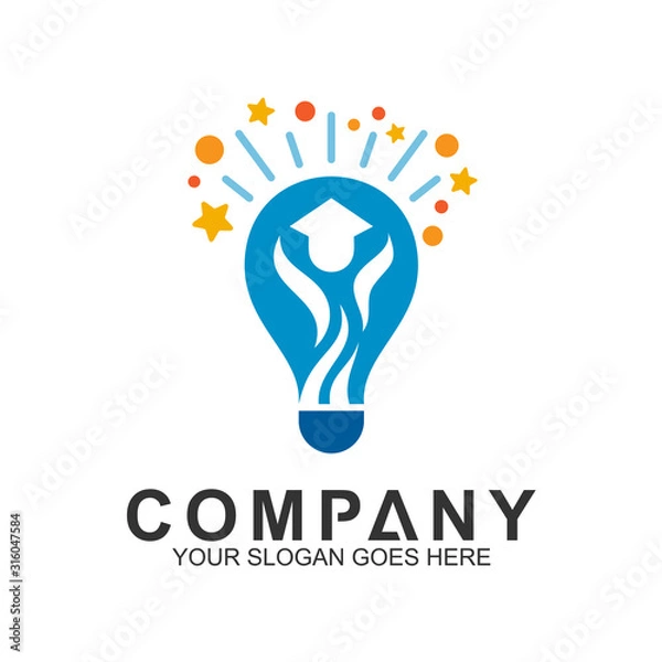 Fototapeta people inside bulb shape for education logo, science and knowledge, smart icon, creativity vector logo