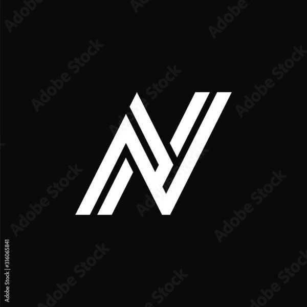 Fototapeta Initial letter N or AV logo template with straight line art symbol in flat design monogram illustration