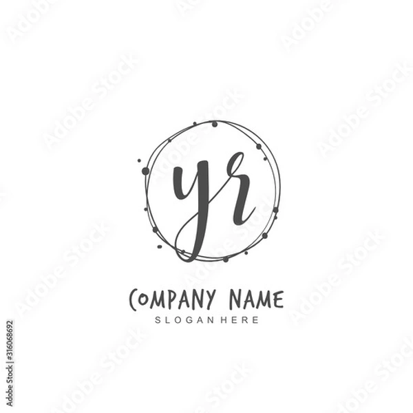 Fototapeta Handwritten initial letter Y R YR for identity and logo. Vector logo template with handwriting and signature style.