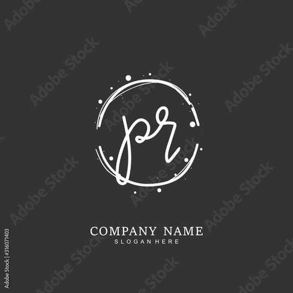 Fototapeta Handwritten initial letter P R PR for identity and logo. Vector logo template with handwriting and signature style.
