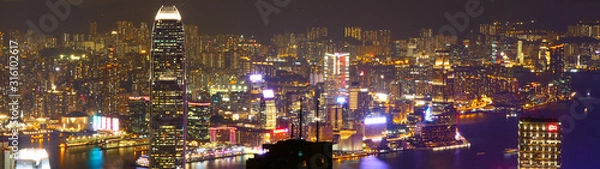 Fototapeta A large view over the entire City of Hong Kong by night