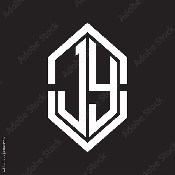 Fototapeta JY Logo monogram with hexagon shape and outline slice style with black and white