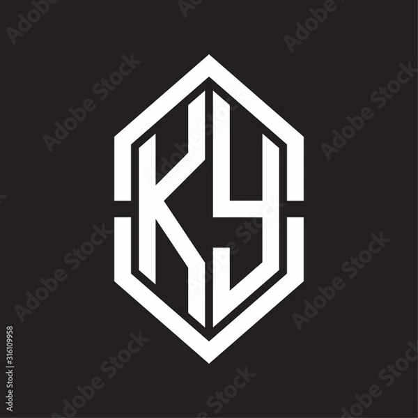 Fototapeta KY Logo monogram with hexagon shape and outline slice style with black and white