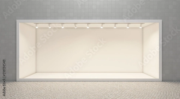 Obraz Shop window display, Empty storefront, Showcase on the street.mock up 3D render