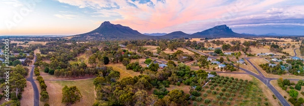 Obraz Wide aerial panorama of Grampians mountains and countryside at sunset