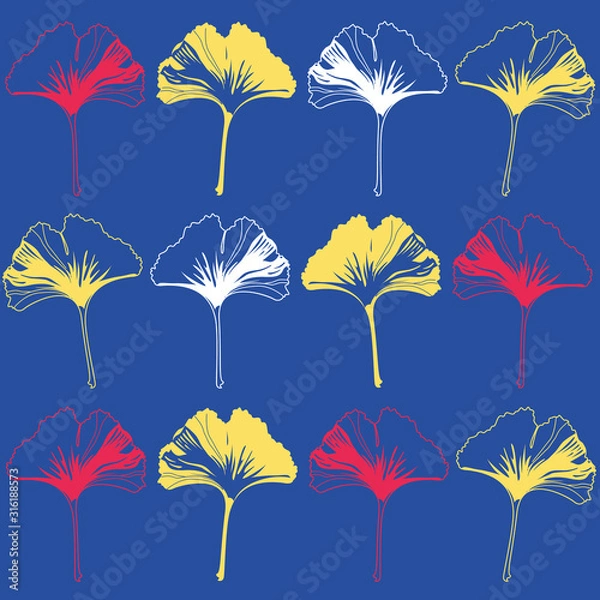 Obraz Vector seamless pattern ginko wax with yellow, white, red ginkgo leaves