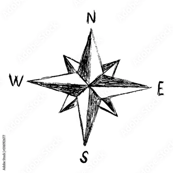 Obraz vector compass rose hand drawn illustration