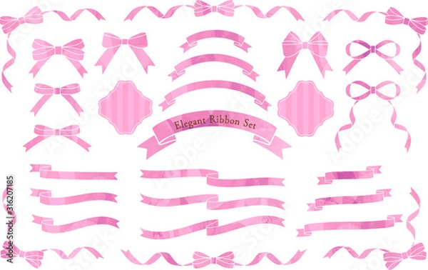 Obraz リボン　切り絵風　ピンク　セット