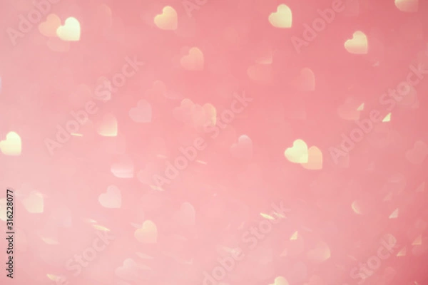 Obraz valentines day and mother's day background with pink glitter hearts bokeh, card for Valentine's, wedding celebration, Love bokeh shiny confetti textured template