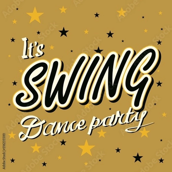 Fototapeta Retro invitation on corporate with 3D lettering Swing dance party. Pop art stylized text.Old school style letters. 90s, 80s poster,banner,t shirt typography design.Mustard color background. Footprint.