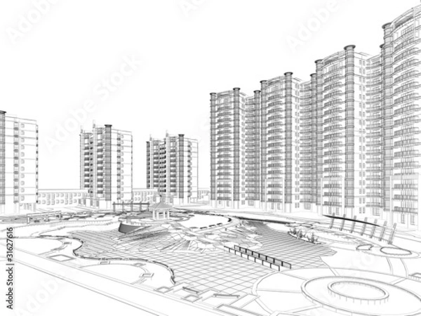 Fototapeta architectural wireframe plan