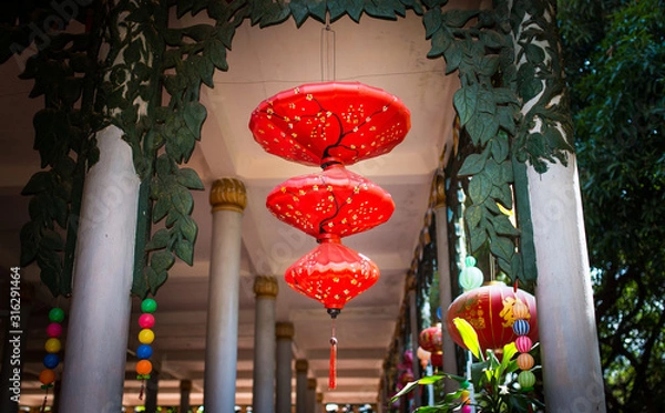 Obraz Buddhist pagoda. Chinese style decorative decoration. The decoration is suspended from the ceiling. Vietnam.