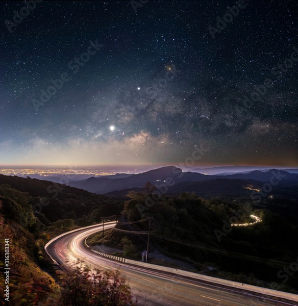 Fototapeta Observers at night have stars, milky way and galaxies filled the dark sky.