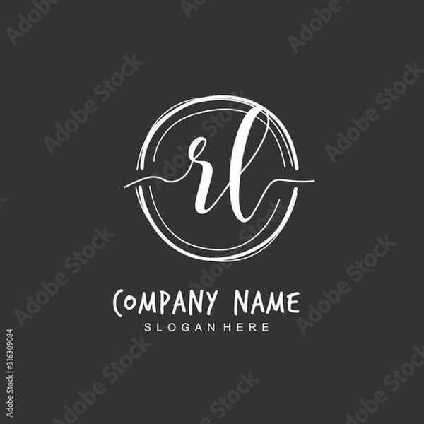 Fototapeta Handwritten initial letter R L RL for identity and logo. Vector logo template with handwriting and signature style.