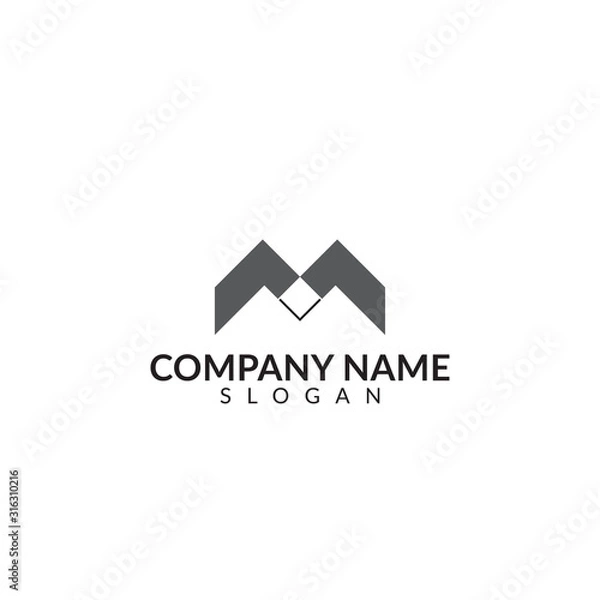 Fototapeta initials logo letter M with grey color vector design template