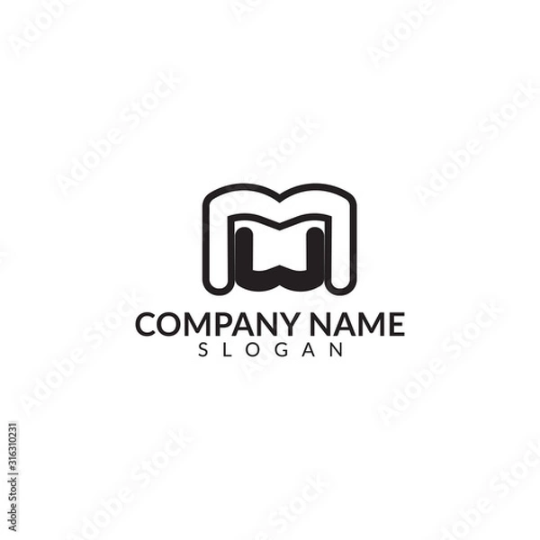 Fototapeta initials logo letter M and W with black color vector design template