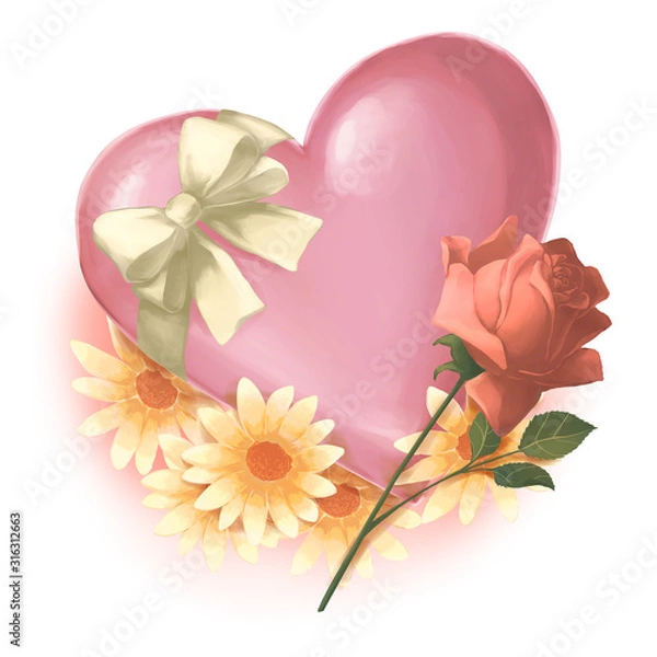 Obraz 花とリボンのハート型バレンタインチョコレート