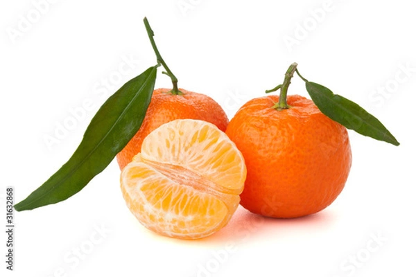 Obraz Ripe tangerines with green leaf